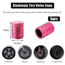 povtii 5 PCS Car Tire Valve Stem Caps, Aluminum Auto Wheel Stem Cover with O Seal, Corrosion Resistant Vehicle Tire Air Caps for Truck Motorcycle Bike, Universal Car Accessories (Pink)