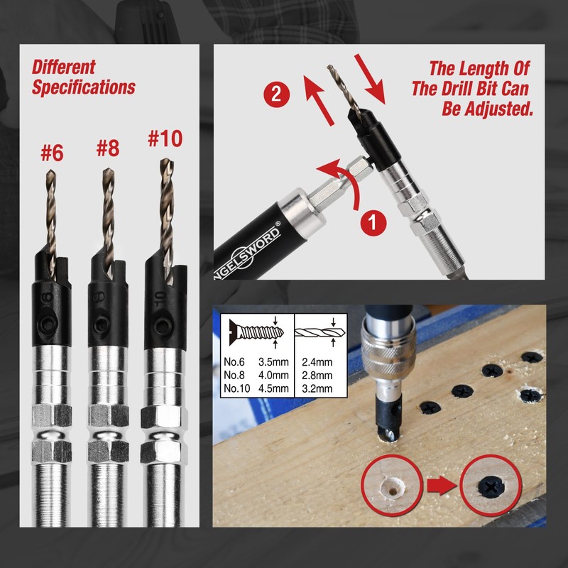 ANGELSWORD Countersink Drill Bit Set with Flip Drive for Wood,