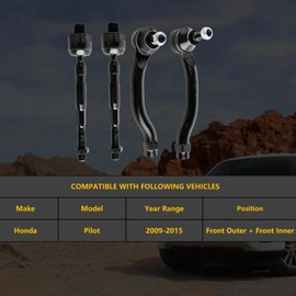 4pc Front Outer Inner Tie Rod End Kit ES800824 ES800825 EV800712 for Honda Pilot 2009 2010 2011 2012 2013 2014 2015, Front (Outer Tie Rod Ends + Inner Tie Rod Ends) for Honda Pilot