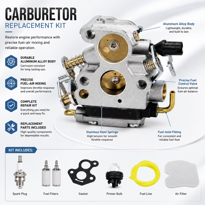 Carburetor Replacement Kit for Husqvarna Chainsaws – Compatible Fuel-Air Repair