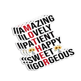 (3Pcs) Mother Amazing Lovely Patient Happy Sweet Gorgeous Sticker Inspirational Quotes Mom's Day Gift for Mama Grandma Vinyl Decal for Tumbler Laptop Kindle Water Bottles Book Phone - Size 3x3