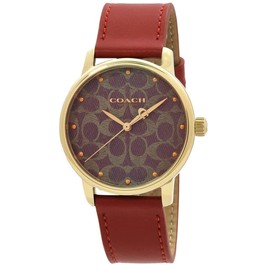 COACH 14503874 Brown Logo Dial Red Leather Strap Ladies Grand 36mm Watch, Brown