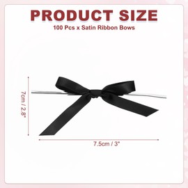 PATIKIL 3" Satin Ribbon Bow, 100 Pcs Mini Bows with Twist Ties for DIY Craft Gift Wrapping Treat Bags Wedding Birthday Party Decoration, Black