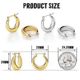 Hoop Earrings for Women, Pack of 2 Small Earrings, Chunky Small Hoop Earrings, Thick Cartilage Hoop Earrings, Huggie Hoop Earrings, Mini Small Hoop Earrings, Lightweight Wide Earrings, Fashion