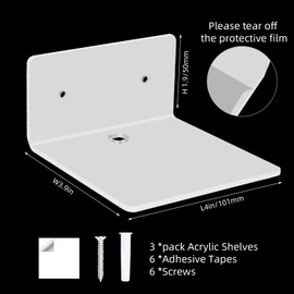 Ludery 3 Pack Small Floating Shelves - 4'' Acrylic Mini Wall Shelf for Bedroom, Bathroom, Living Room, Office (2 Types of Installation