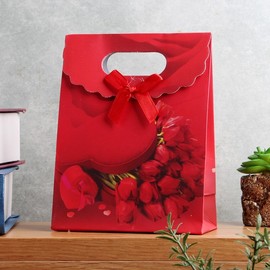 Rose Ribbon Gift Bag Gift Bag (12x16cm) 9ea