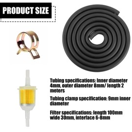 Nizirioo High Quality 1/4 Inch Fuel Hose Kit: Fuel Hose 4 mm, 2 Metres Diameter 4 mm Fuel Line, 2 Pieces 6 mm/8 mm Fuel Filter, Petrol Hose Set with 10 Pieces Hose Clamps for Car Motorcycle Reel
