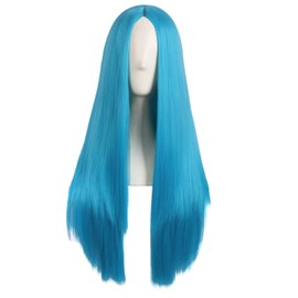 MapofBeauty 28 Inch/70cm Women Special Natural Long Straight Synthetic Wig (Cyan Blue)