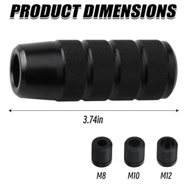 TSUGAMI 95mm/3.74" Car Shifter Knob, Aluminum Weighted Automotive Gear Shift Manual knobs Lever with 3 Threaded Adapters M8 M10 M12 x 1.25, Universal for Manual Transmission Vehicle (Black)