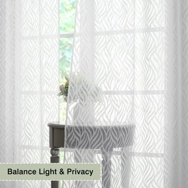 Chyhomenyc Marilyn White Sheer Curtains 84 Inch Length 2 Panels, Light Filtering 3D Leaf Clip Jacquard Textured Voile Sheer Curtain Drapes for Bedroom Living Room, 38Wx84L Inches