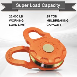 CAYUEMUM Snatch Block, 50,000 lbs (25T) Minimum Breaking Strength, 25,000 lbs (12.5T) Working Load Limit, for Synthetic Rope and Steel Cable Winch Lines (25T Mega), for Tractor, Truck, ATV & UTV
