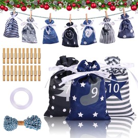 Christmas Advents Calendar Bags 24 Days Countdown Burlap Gift Pouches Festival DIY Candy Fill Sacks for Christmas Home Office Decor