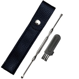 TAKES チタン製 耳かき 極上 みみかき 2WAY スパイラル 耳掃除 頑丈 軽量 水洗い可能 (レザーケース)