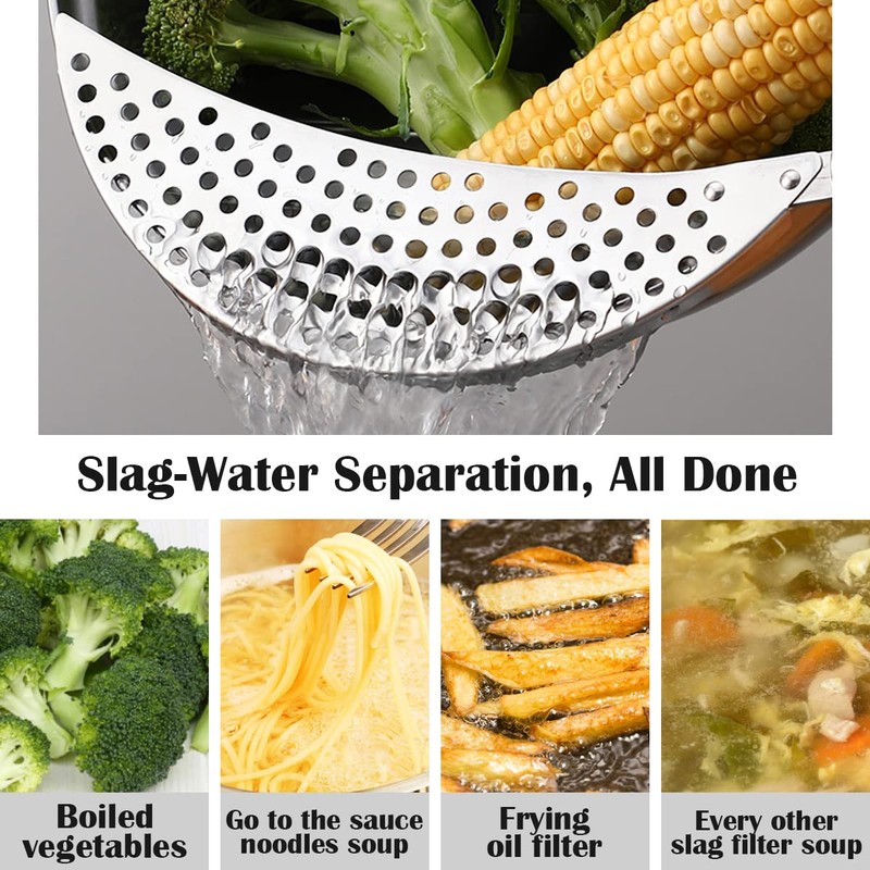 DOERDO Pasta Strainer with Handle, Handheld Stainless Steel Pasta Strainer