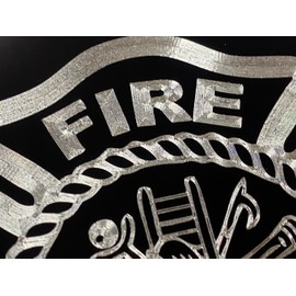 Firefighter Emblem Engraved Car Tag Diamond Etched on Black Aluminum License Plate