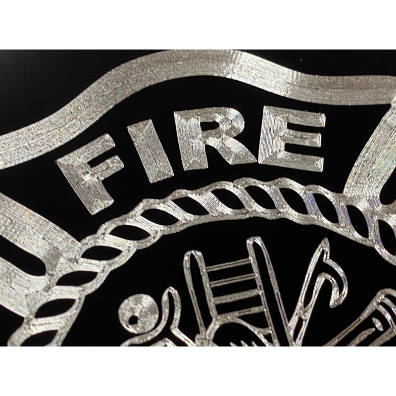 Firefighter Emblem Engraved Car Tag Diamond Etched on Black Aluminum