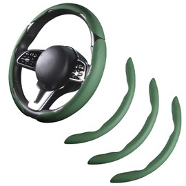 Car Steering Wheel Cover Leather Snap On 3Pcs Steering Wheel Cover Set Non-Slip Protector Wrap Steering Wheel Accessories 14-15 inch Universal Green