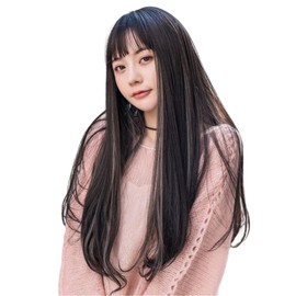 Exgox Wig, Long Stray, Black Wig, Women's, Crossdressed, Full Wig, Curly Hair, Small Face, Natural, Cute, Fashion, Harajuku, Heat Resistant, Net, Cosplay, Lolita, Daily Use, Net Included (Black Hair)