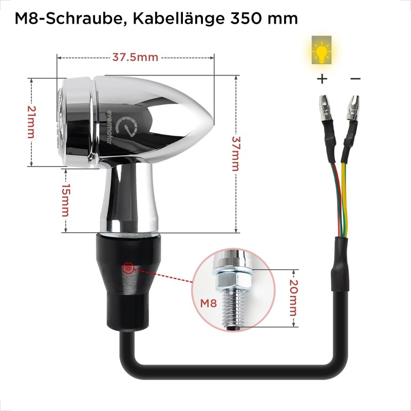 evermotor Chrome CNC 12 V 4 Pieces Mini Motorcycle LED