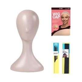 16 Inch Studio Limited Professional Plastic Mannequin Head Durable Wig Head Stand Torso Styling Making Display Holder with Jack for Wigs, Hat, Mask, Headdress (Nude 1 + 3 Pcs Lace Melting Band Set)