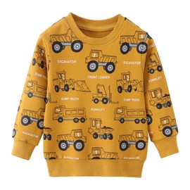 NUBEEHOHO Toddler Boys Winter Clothes Brown Truck Sweatshirt Long Sleeve Shirts Kids Casual Crewneck Sweater 4T/8268