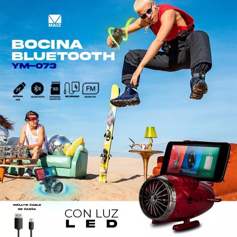 Maíz Bocina Bluetootooth Recargable Radio Fm Usb Turbina Luz Led