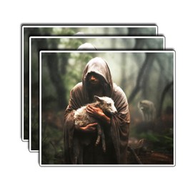 (3Pcs) Jesus Rescues a Muddy Lamb Stickers Christian Inspirational Bible Quote Religious Scripture Prayer Gifts Waterproof Vinyl Decal Kindle Water Bottle Bumper Car Hard Hat Phone Laptop - 3x2.8