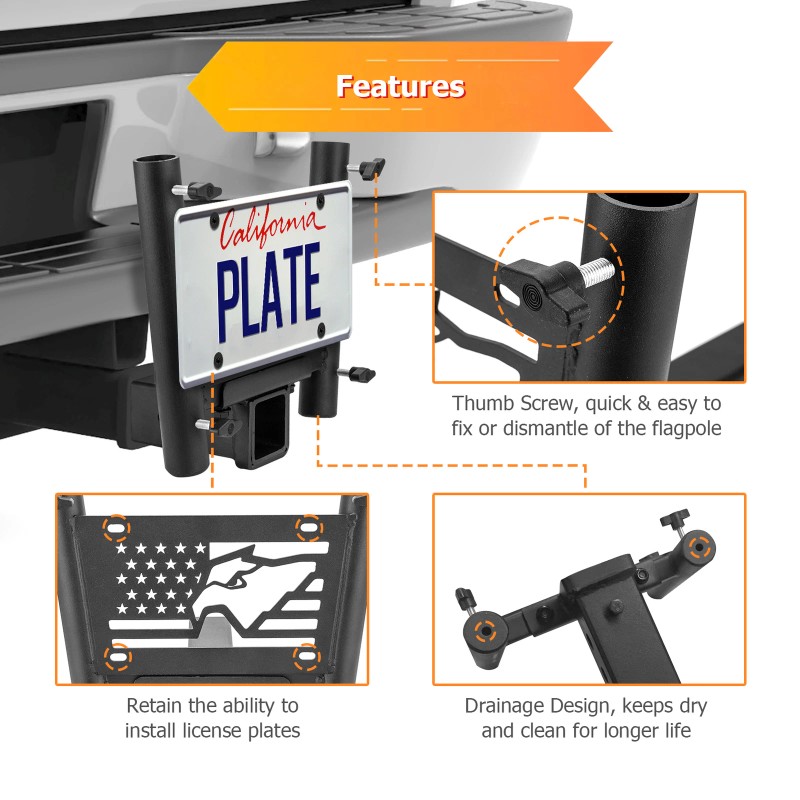 DYSO Hitch Mount Dual Flag Pole Holder Mount 2" Receiver