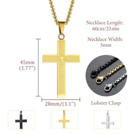 APMGONT Men's Cross Necklace Stainless Steel Cross Necklace for Men Silver/Gold/Black Necklace Cross Pendant Necklace with Chain 60cm Christmas Jewellery Religious Birthday Gifts for Men Teen(Gold)