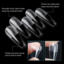 FITDON 240PCS Long Coffin False Nail Tips, Clear Acrylic Nail Tips Ballerina Full Cover Artificial Fake Nails for Nail Salons and DIY Nail Art