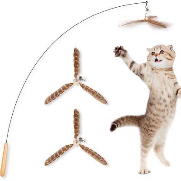 Unbranded Cat Wand Toys, Interactive Cat Toys with 3 Feather
