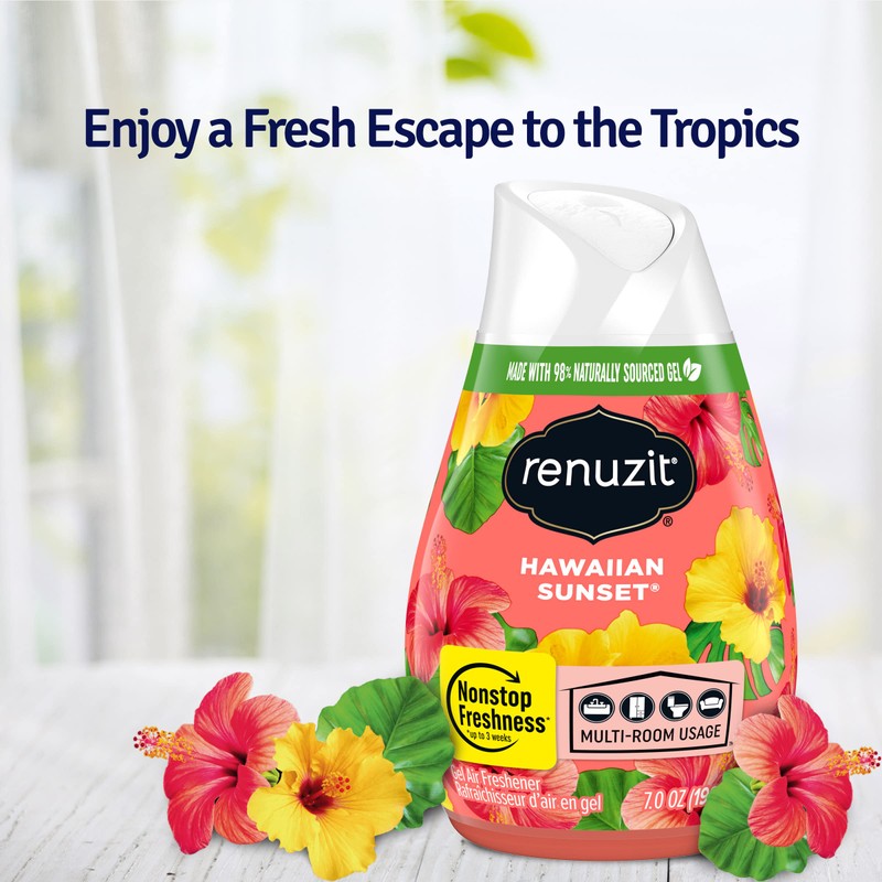 Renuzit Adjustable Solid Gel Air Freshener Cones, Hawaiian Sunset, Nonstop