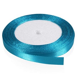 Solid Color Satin Ribbon, Kissbuty 3/8 Inch 25 Yards Gift Wrapping Ribbons Single-Sided Fabric Ribbon Embellish Ribbon Silk Ribbon Roll for Bows Crafts Gifts Party Wedding (Peacock Blue)