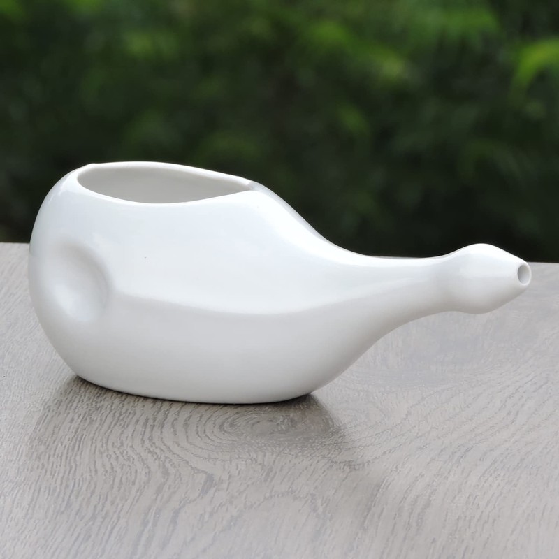 HealthGoodsIn Ceramic Neti Pot, Dishwasher Safe, for Nasal Cleansing +
