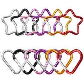 12 Pcs Colourful Carabiners, Star Carabiner And Heart Carabiner, Buckles Carabiner In Aluminum Alloy, Carabiner Keyring Clip For Camping, Hiking, Traveling, Fishing, Backpack