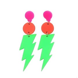 80s 90s Neon Earrings Retro Acrylic Lightning Drop Dangle Earring for Glow Party Outfit Jewelry-green