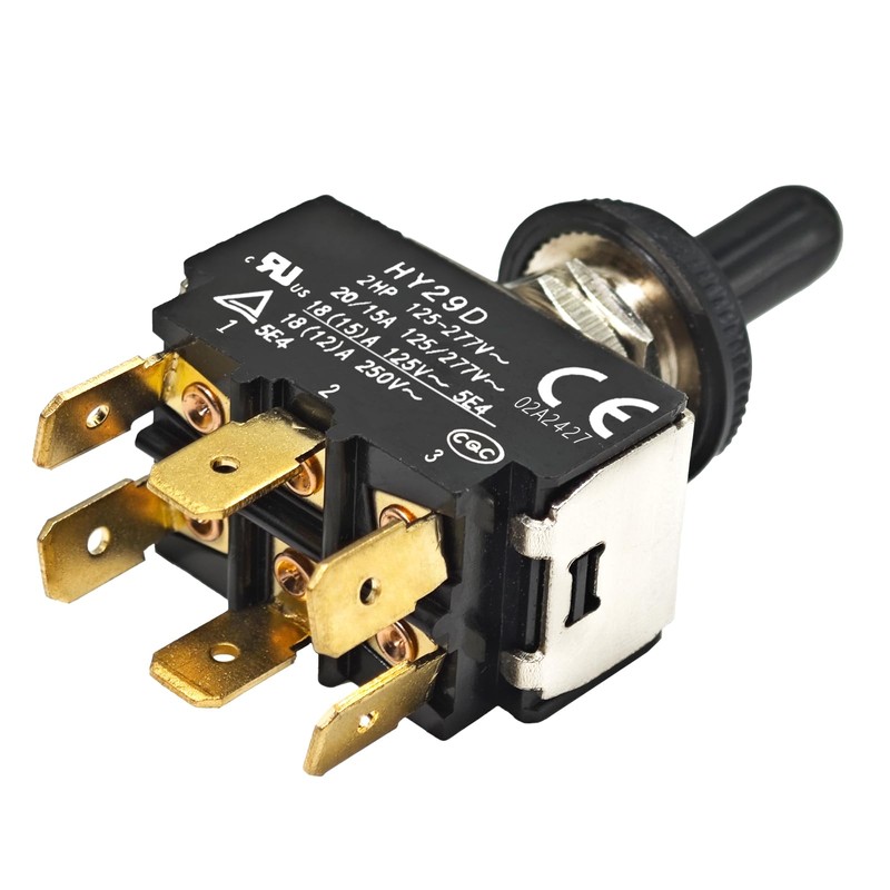 HY29D Toggle Switch with Silicone Protection Cover, DPDT ON-Off-ON, 125/277V