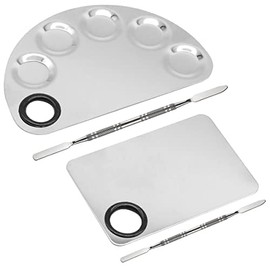 Cosmetic Palettes Stainless Steel, 2 Pieces Makeup Palette with Spatula, Makeup Mixing Palette, Stainless Steel, Cosmetic Palette, Professional Stainless Steel, for Cosmetics, Lipstick, Eyeshadow