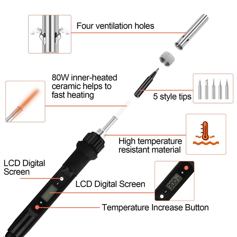 Soldering Iron Kit,80W Professional Soldering Kit for Electronics Adjustable Temperature