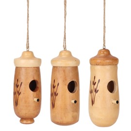 Wooden Hanging Hummingbird House Natural Breathable Hummingbird Swing House with Gold Metal Ring for Outdoor