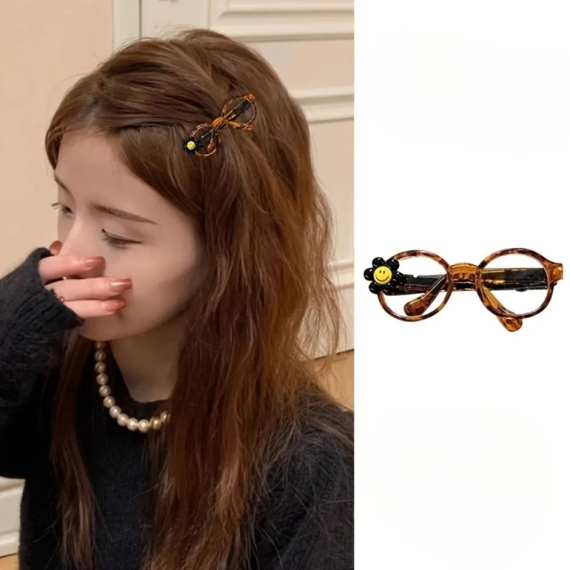 Two Ladies' Smiling Face Glasses Design Hair Clips -2025 New