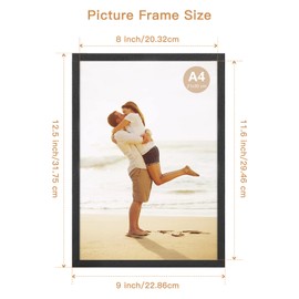 ATOBART A4 Photo Picture Frame, 21 X 30 CM Wood Black Certificate Frames for Wall Tabletop Display Horizontally or Vertically, Set of 2