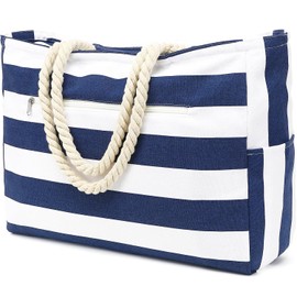 Fammart Large Beach Bag for Women, Waterproof Travel Tote Bag with Lunch/Wet Pocket for Weekender, Sandproof, Zipper Closure