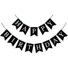 Lumjoy Large Black & White Happy Birthday Banner – Stylish Backdrop & Party Decorations for Men, Women, Kids, and Pets – Wall, Door, Garland, and Bunting Flag Decor