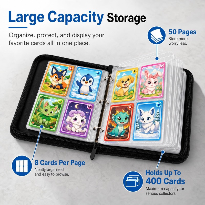 1 Large Capacity Trading Card Binder, 4-Pocket Card Holder with