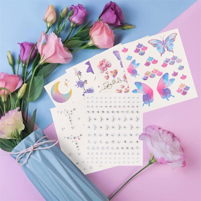 Mayoii Butterfly Temporary Tattoos and Face Gems Stickers Kit for