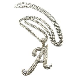 Fashion 21 Iced Out Alphabet Initial Pendant 6mm 36" Cuban Chain Necklace in Silver Tone (A)
