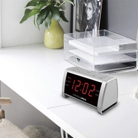 HANNLOMAX HX-138CR Alarm Clock Radio, PLL AM/FM Radio with Preset Stations, 1.4" Red LED Display, Dual Alarm, AC Operation only. (Silver)