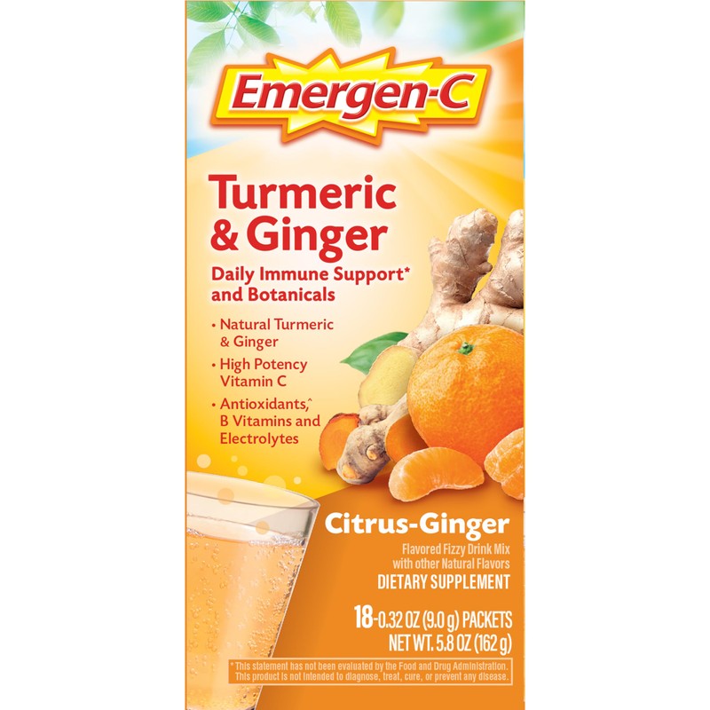 Emergen-C Citrus-Ginger Fizzy Drink Mix, Turmeric and Ginger, Immune Support,