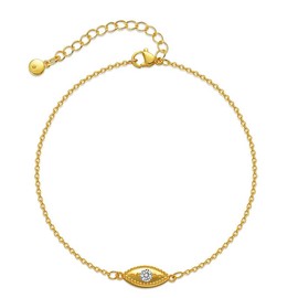 FAIRY GLINT Gold Plated Evil Eye Anklet with Adjustable Chain and Diamond Accent, Minimalist Protection Jewelry with Spiritual Meaning, Elegant and Durable Accessory for Everyday and Layered Wear